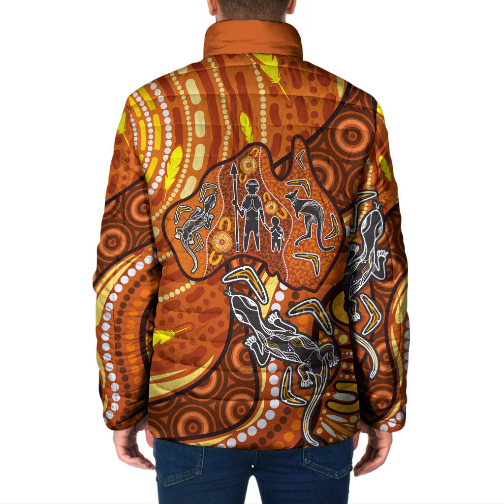 Australia Fathers Day Padded Jacket Aboriginal Dot Art - Kangaroo And Lizard