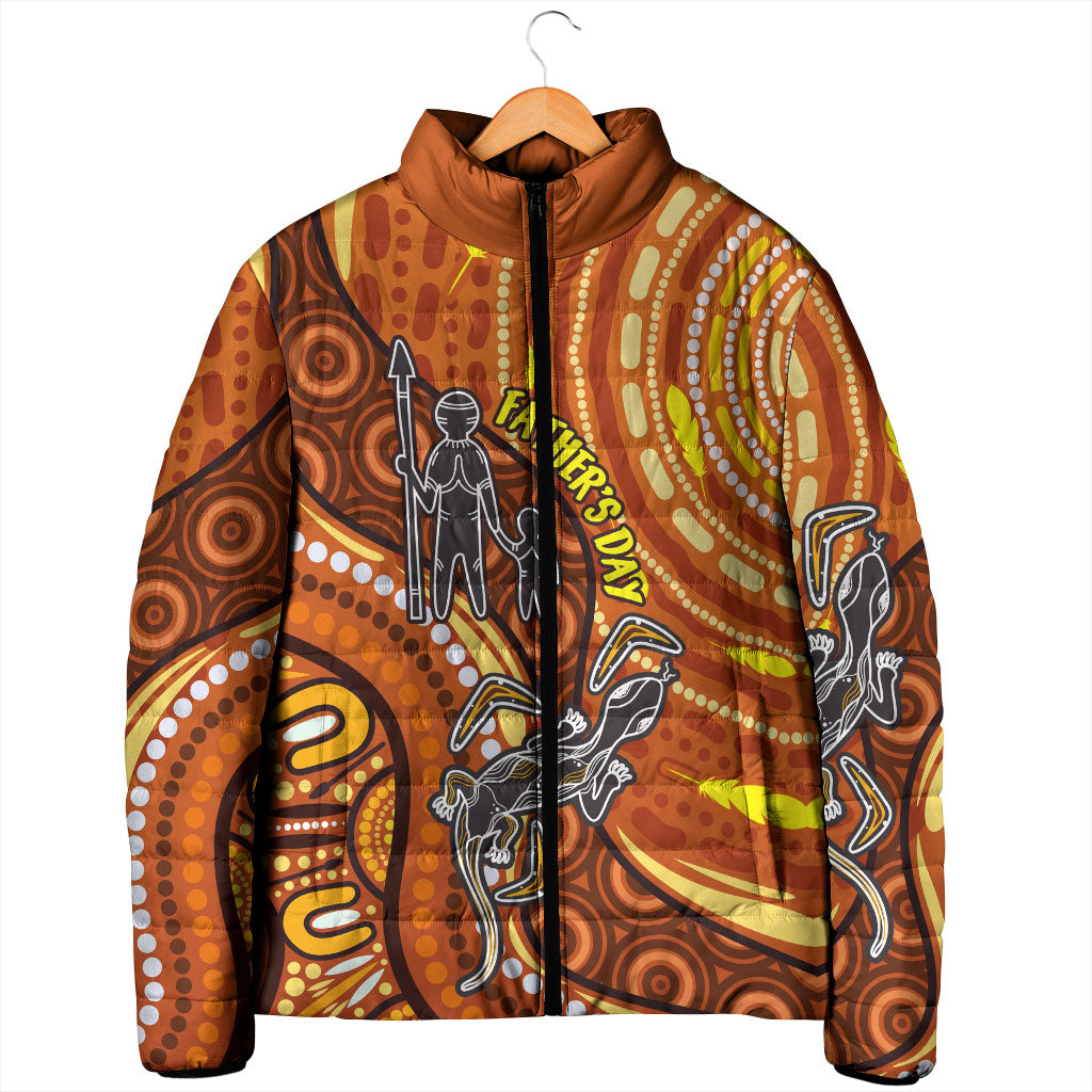 Australia Fathers Day Padded Jacket Aboriginal Dot Art - Kangaroo And Lizard