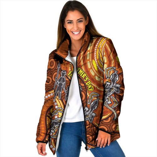 Australia Fathers Day Padded Jacket Aboriginal Dot Art - Kangaroo And Lizard