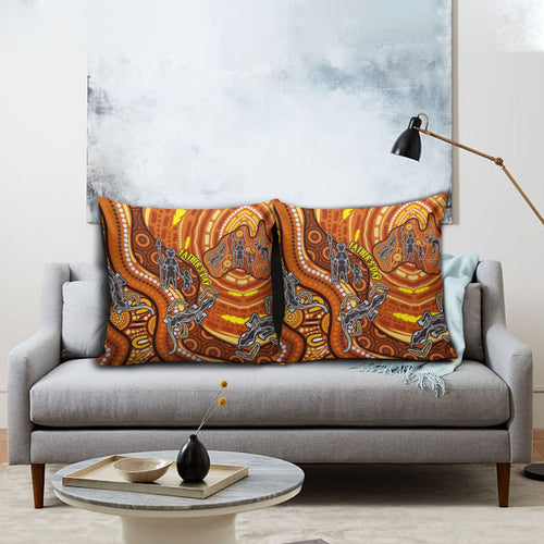 Australia Fathers Day Pillow Cover Aboriginal Dot Art - Kangaroo And Lizard