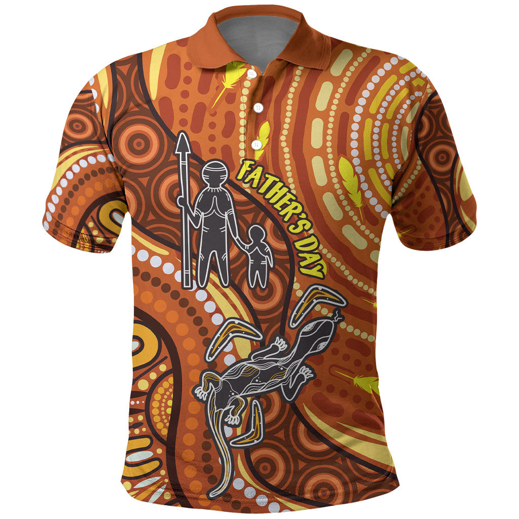 Australia Fathers Day Polo Shirt Aboriginal Dot Art - Kangaroo And Lizard