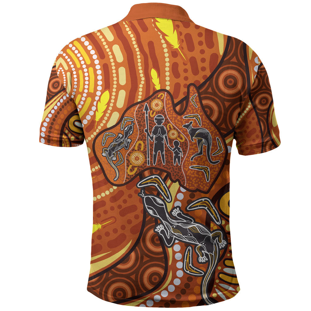 Australia Fathers Day Polo Shirt Aboriginal Dot Art - Kangaroo And Lizard