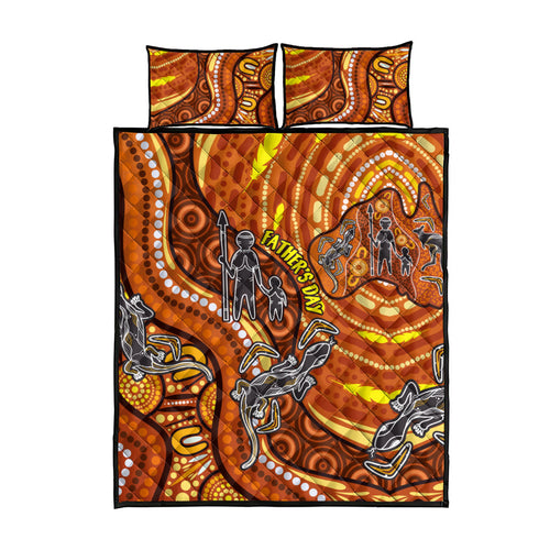 Australia Fathers Day Quilt Bed Set Aboriginal Dot Art - Kangaroo And Lizard