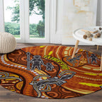 Australia Fathers Day Round Carpet Aboriginal Dot Art - Kangaroo And Lizard