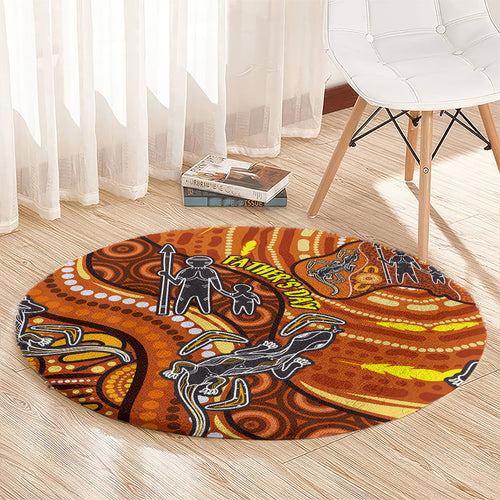 Australia Fathers Day Round Carpet Aboriginal Dot Art - Kangaroo And Lizard