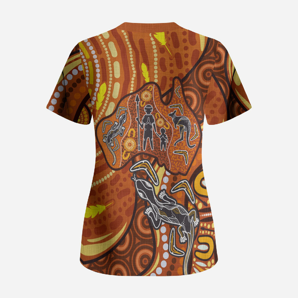 Australia Fathers Day Scrub Top Aboriginal Dot Art - Kangaroo And Lizard