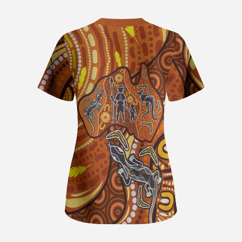 Australia Fathers Day Scrub Top Aboriginal Dot Art - Kangaroo And Lizard