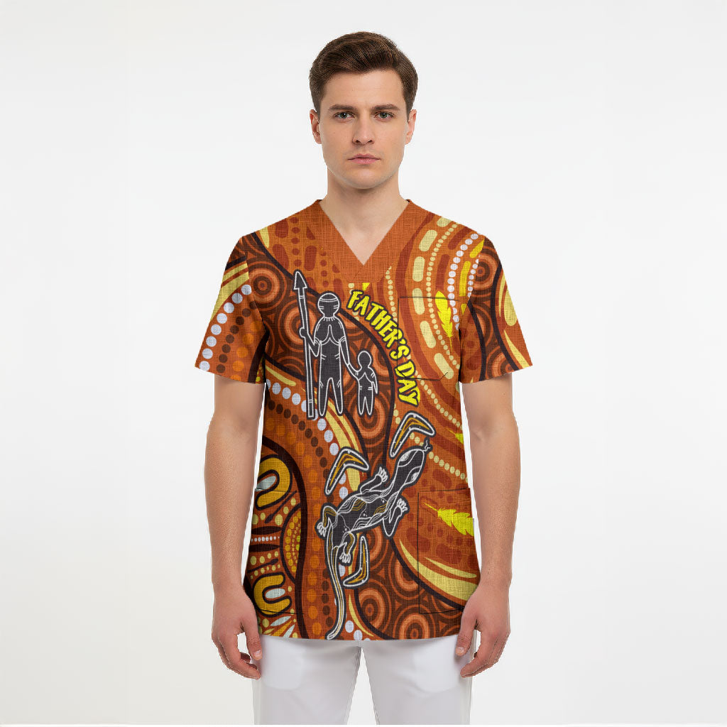 Australia Fathers Day Scrub Top Aboriginal Dot Art - Kangaroo And Lizard