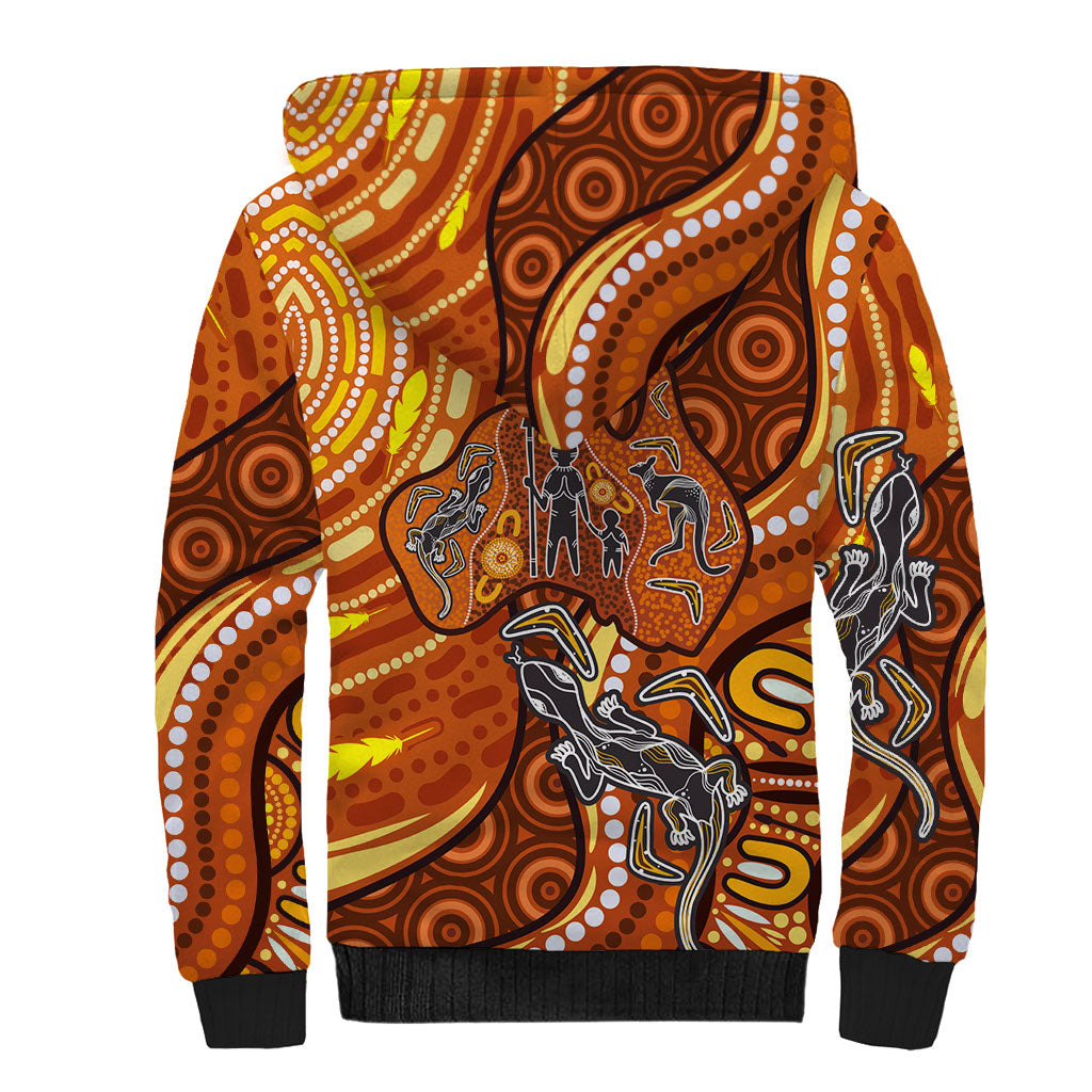 Australia Fathers Day Sherpa Hoodie Aboriginal Dot Art - Kangaroo And Lizard