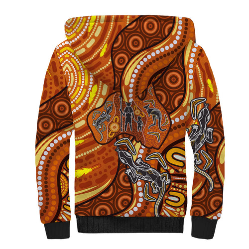 Australia Fathers Day Sherpa Hoodie Aboriginal Dot Art - Kangaroo And Lizard