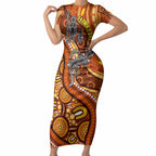 Australia Fathers Day Short Sleeve Bodycon Dress Aboriginal Dot Art - Kangaroo And Lizard
