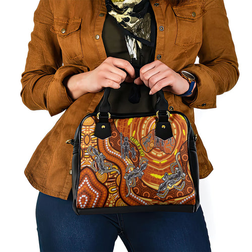Australia Fathers Day Shoulder Handbag Aboriginal Dot Art - Kangaroo And Lizard