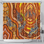 Australia Fathers Day Shower Curtain Aboriginal Dot Art - Kangaroo And Lizard
