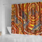 Australia Fathers Day Shower Curtain Aboriginal Dot Art - Kangaroo And Lizard