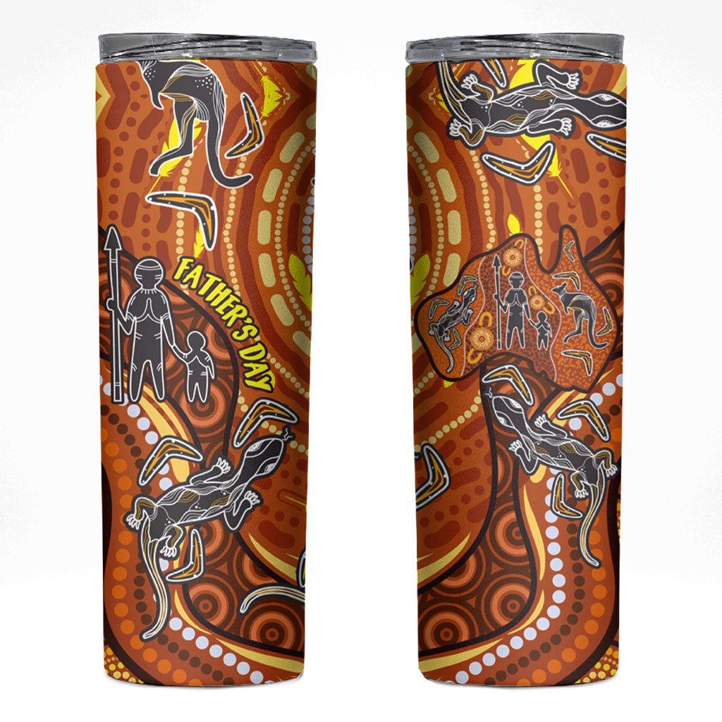 Australia Fathers Day Skinny Tumbler Aboriginal Dot Art - Kangaroo And Lizard