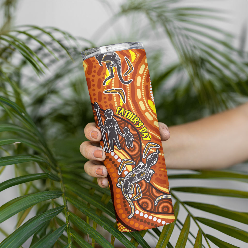Australia Fathers Day Skinny Tumbler Aboriginal Dot Art - Kangaroo And Lizard