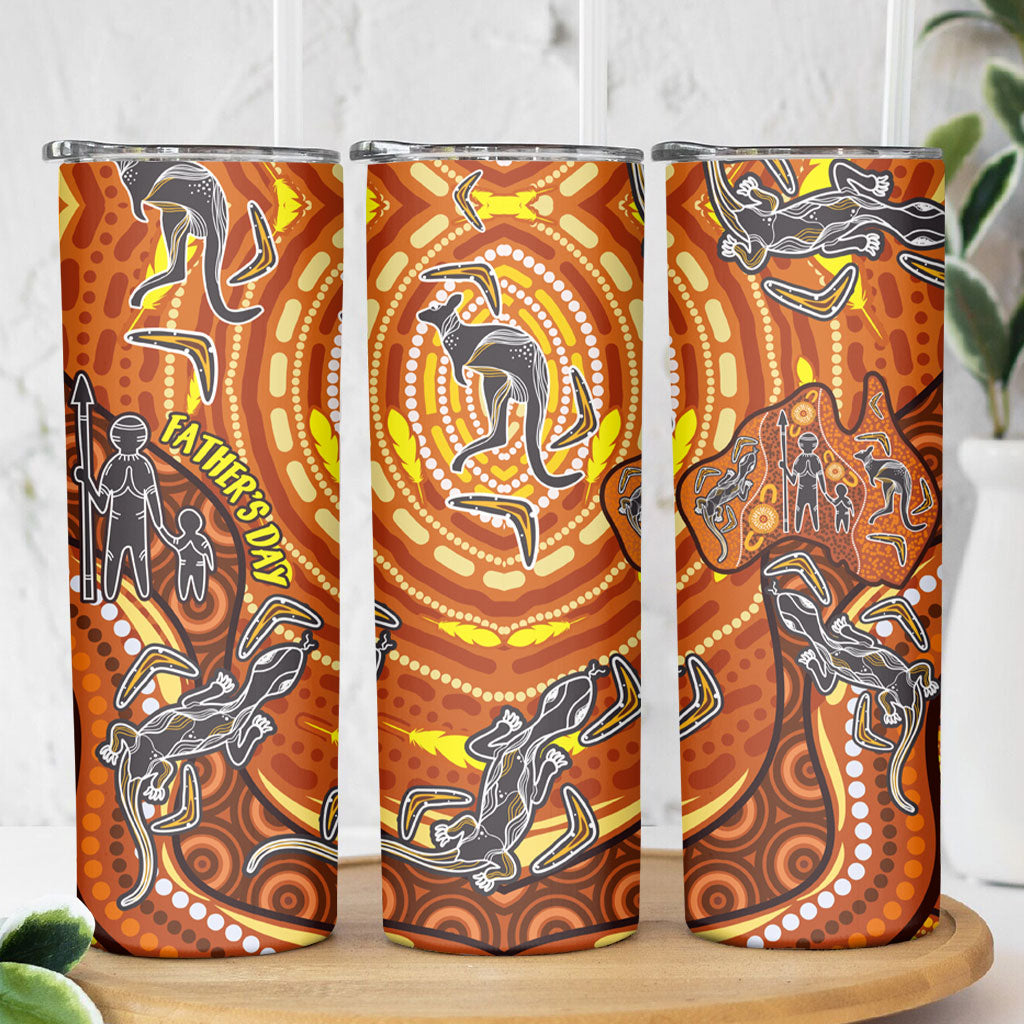 Australia Fathers Day Skinny Tumbler Aboriginal Dot Art - Kangaroo And Lizard