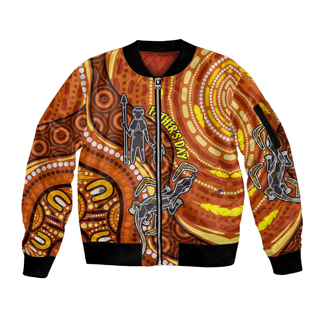 Australia Fathers Day Sleeve Zip Bomber Jacket Aboriginal Dot Art - Kangaroo And Lizard
