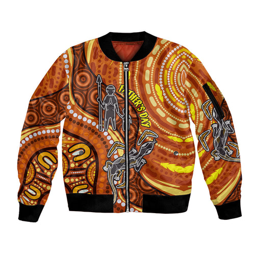 Australia Fathers Day Sleeve Zip Bomber Jacket Aboriginal Dot Art - Kangaroo And Lizard