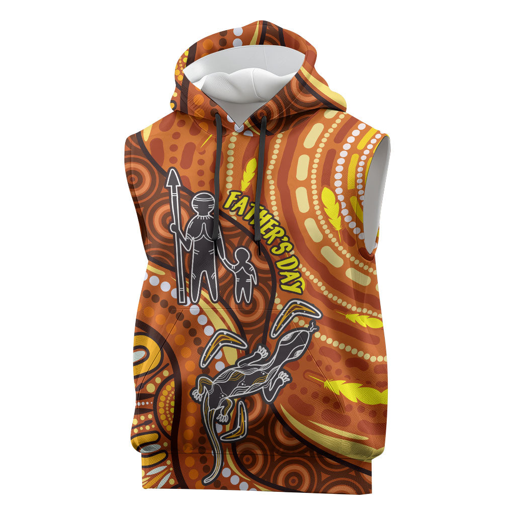 Australia Fathers Day Sleeveless Hoodie Aboriginal Dot Art - Kangaroo And Lizard
