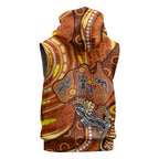 Australia Fathers Day Sleeveless Hoodie Aboriginal Dot Art - Kangaroo And Lizard