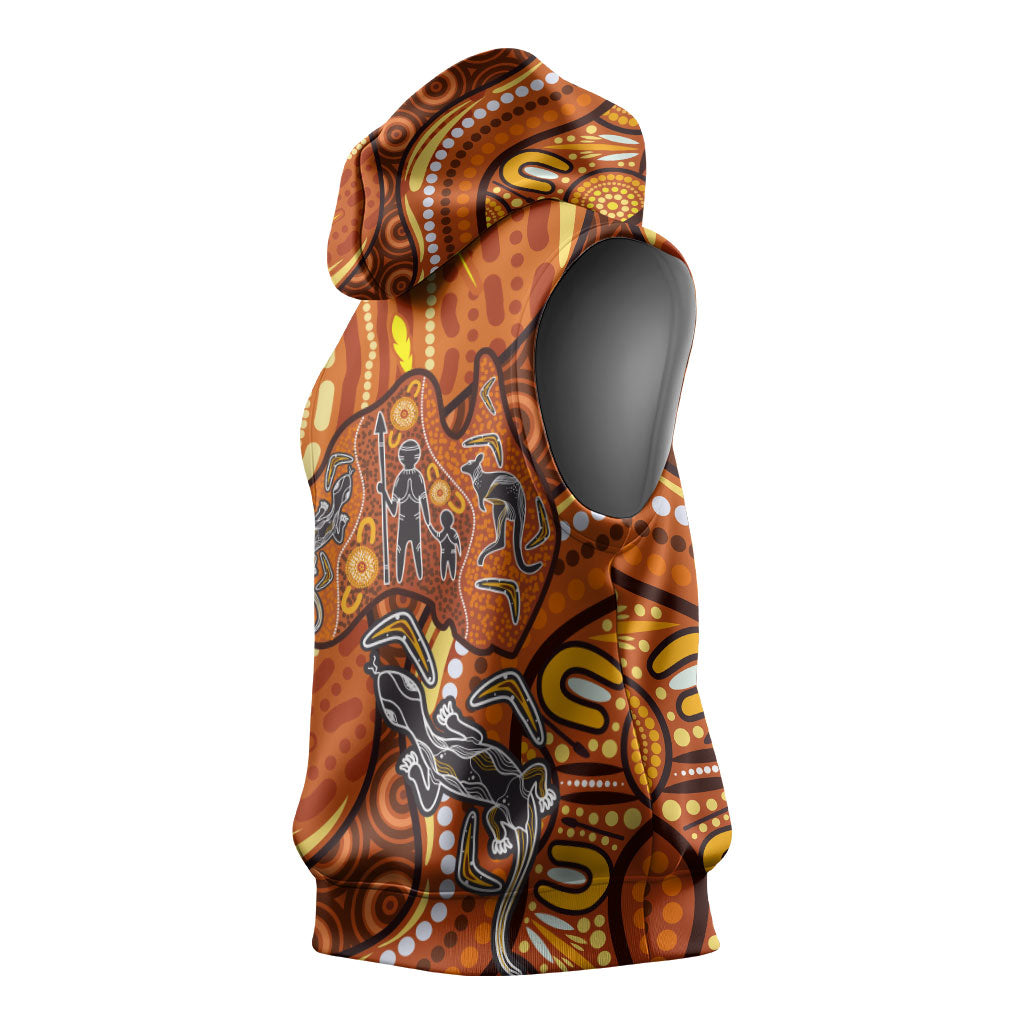 Australia Fathers Day Sleeveless Hoodie Aboriginal Dot Art - Kangaroo And Lizard