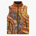 Australia Fathers Day Sleeveless Puffer Jacket Aboriginal Dot Art - Kangaroo And Lizard