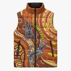 Australia Fathers Day Sleeveless Puffer Jacket Aboriginal Dot Art - Kangaroo And Lizard