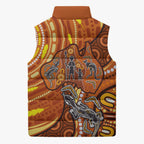 Australia Fathers Day Sleeveless Puffer Jacket Aboriginal Dot Art - Kangaroo And Lizard