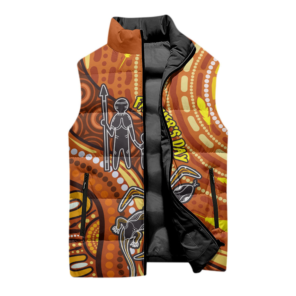 Australia Fathers Day Sleeveless Puffer Jacket Aboriginal Dot Art - Kangaroo And Lizard