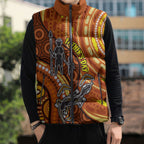 Australia Fathers Day Sleeveless Puffer Jacket Aboriginal Dot Art - Kangaroo And Lizard