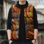 Australia Fathers Day Sleeveless Puffer Jacket Aboriginal Dot Art - Kangaroo And Lizard