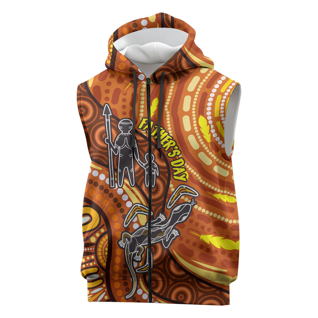 Australia Fathers Day Sleeveless Zip Hoodie Aboriginal Dot Art - Kangaroo And Lizard
