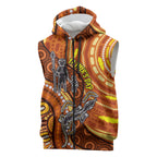 Australia Fathers Day Sleeveless Zip Hoodie Aboriginal Dot Art - Kangaroo And Lizard
