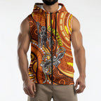 Australia Fathers Day Sleeveless Zip Hoodie Aboriginal Dot Art - Kangaroo And Lizard