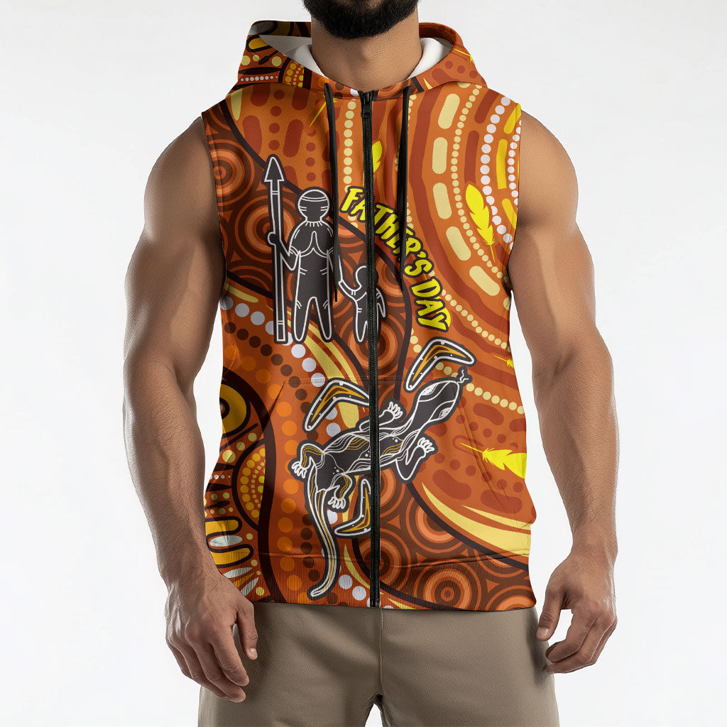 Australia Fathers Day Sleeveless Zip Hoodie Aboriginal Dot Art - Kangaroo And Lizard