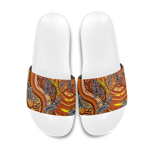 Australia Fathers Day Slide Sandals Aboriginal Dot Art - Kangaroo And Lizard