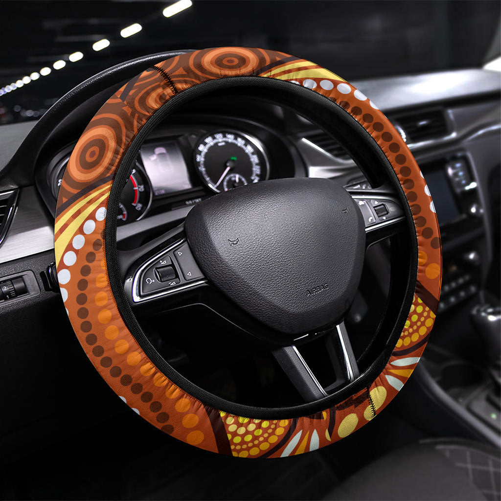 Australia Fathers Day Steering Wheel Cover Aboriginal Dot Art - Kangaroo And Lizard