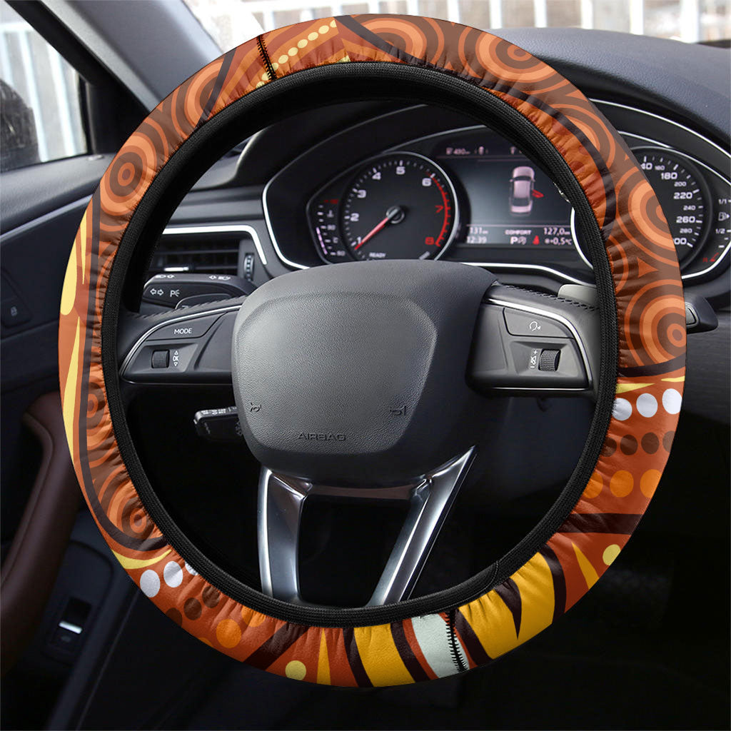 Australia Fathers Day Steering Wheel Cover Aboriginal Dot Art - Kangaroo And Lizard