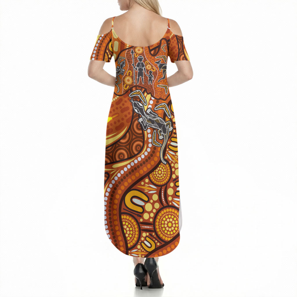 Australia Fathers Day Summer Maxi Dress Aboriginal Dot Art - Kangaroo And Lizard