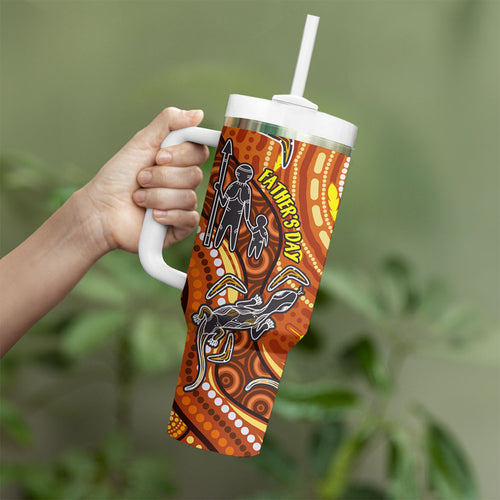 Australia Fathers Day Tumbler With Handle Aboriginal Dot Art - Kangaroo And Lizard