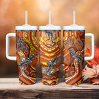 Australia Fathers Day Tumbler With Handle Aboriginal Dot Art - Kangaroo And Lizard