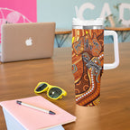 Australia Fathers Day Tumbler With Handle Aboriginal Dot Art - Kangaroo And Lizard