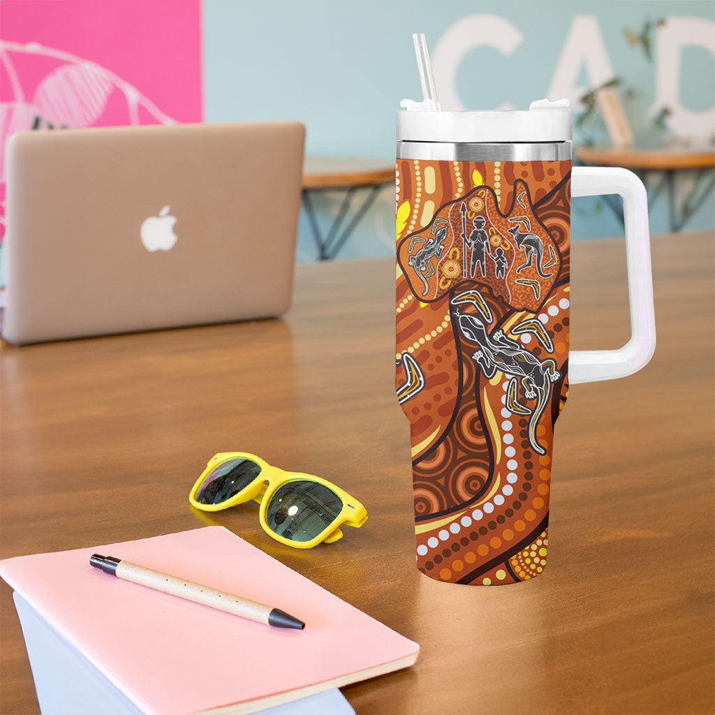 Australia Fathers Day Tumbler With Handle Aboriginal Dot Art - Kangaroo And Lizard