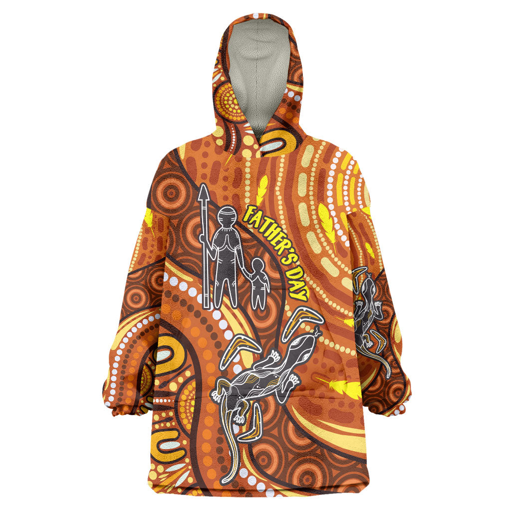 Australia Fathers Day Wearable Blanket Hoodie Aboriginal Dot Art - Kangaroo And Lizard