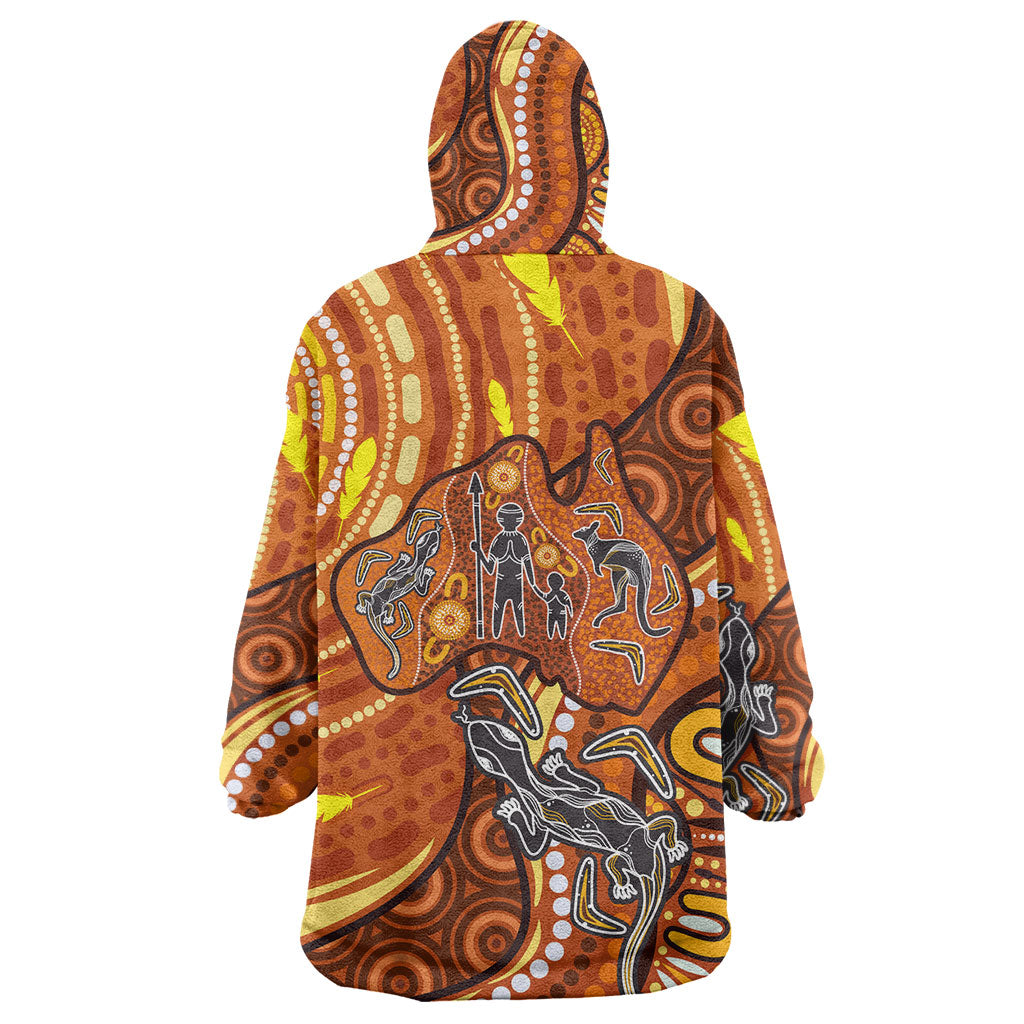 Australia Fathers Day Wearable Blanket Hoodie Aboriginal Dot Art - Kangaroo And Lizard