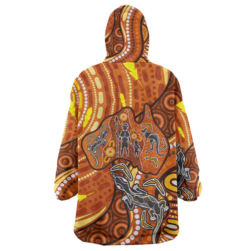 Australia Fathers Day Wearable Blanket Hoodie Aboriginal Dot Art - Kangaroo And Lizard