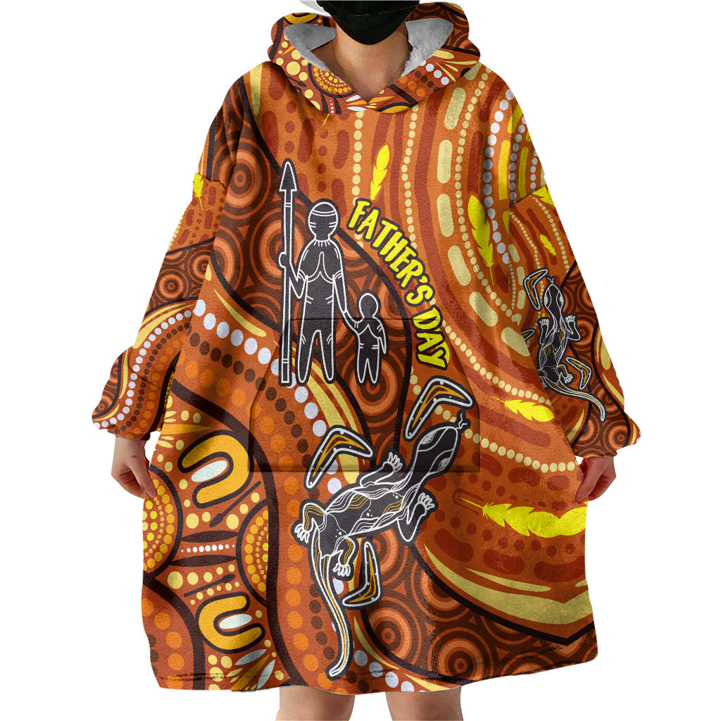 Australia Fathers Day Wearable Blanket Hoodie Aboriginal Dot Art - Kangaroo And Lizard