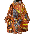 Australia Fathers Day Wearable Blanket Hoodie Aboriginal Dot Art - Kangaroo And Lizard