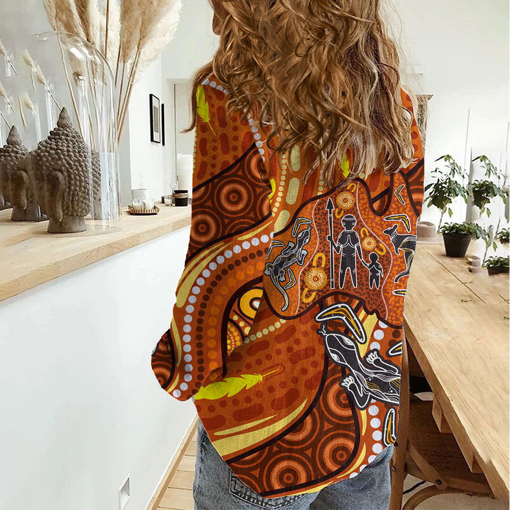 Australia Fathers Day Women Casual Shirt Aboriginal Dot Art - Kangaroo And Lizard